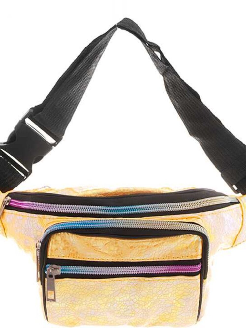 Fashion Collection Yellow Iridescent Mini Fanny Pack Pebbled Faux Leather